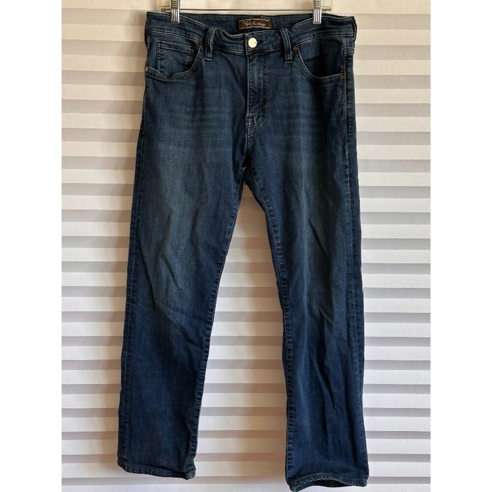 34 Heritage Men's Blue Denim Courage Mid-Rise Straight Leg Jeans 36x32